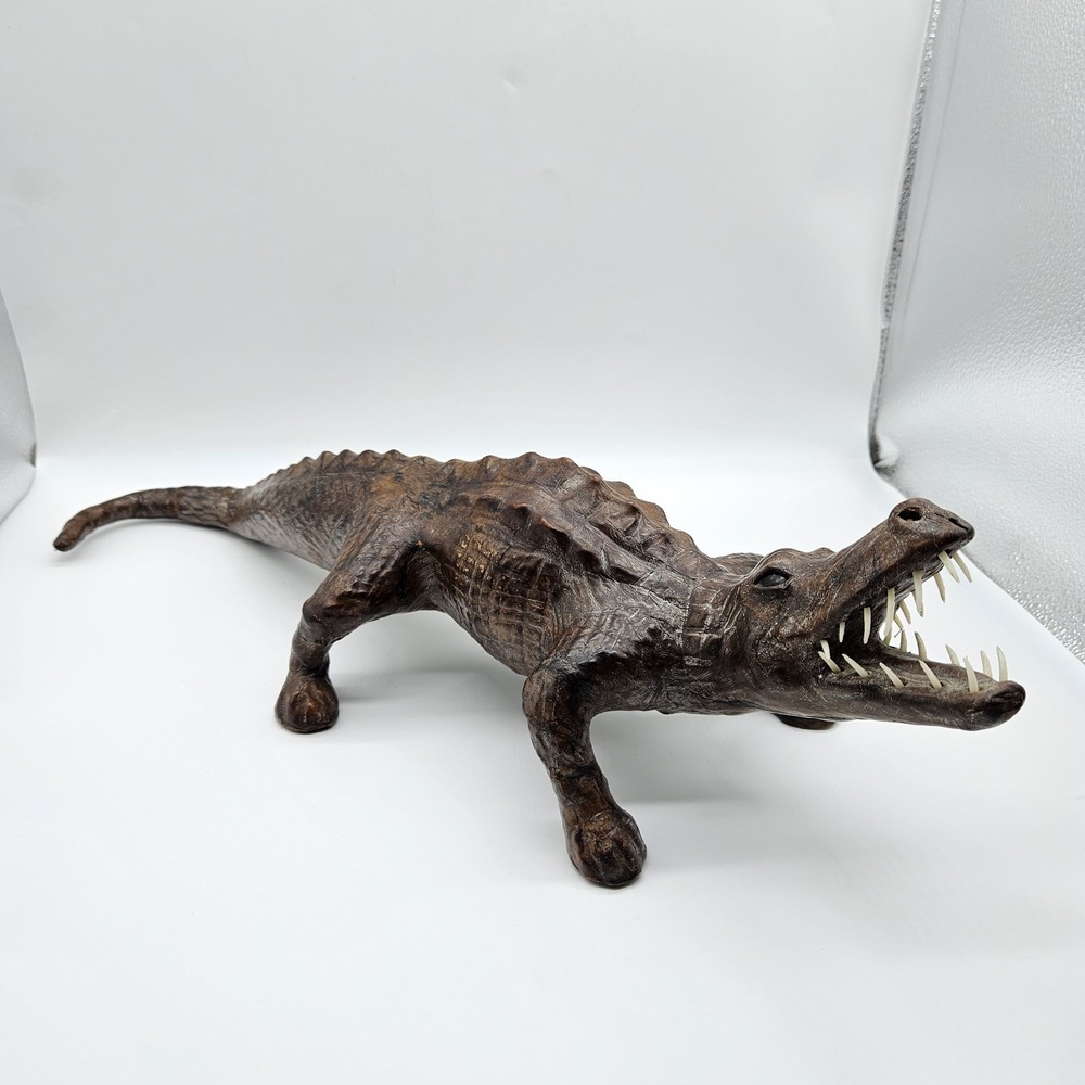 VTG Leather Wrapped Crocodile Alligator Figure Sculpture Statue Wild Reptile 21"